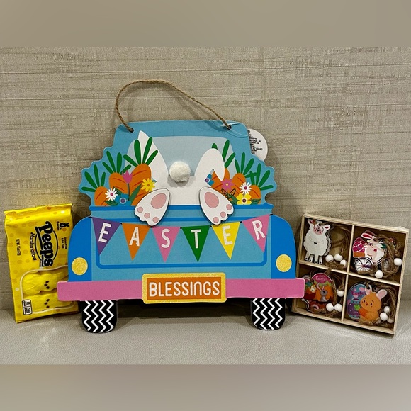 Other - NWT Easter Decor Bunny Truck Wall Sign Farmhouse Spring Decor + Wooden Ornaments